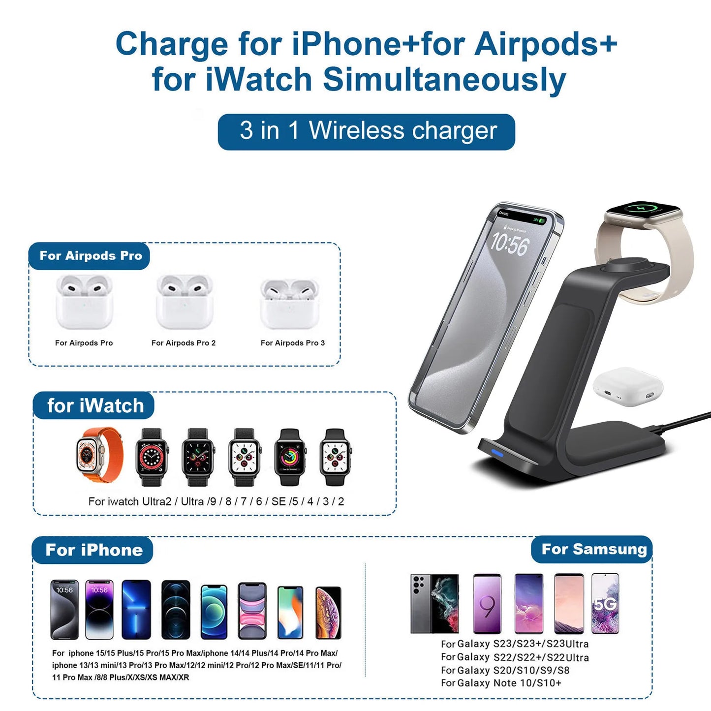 iPhone & Apple Watch 3-in-1 Wireless Charger Stand