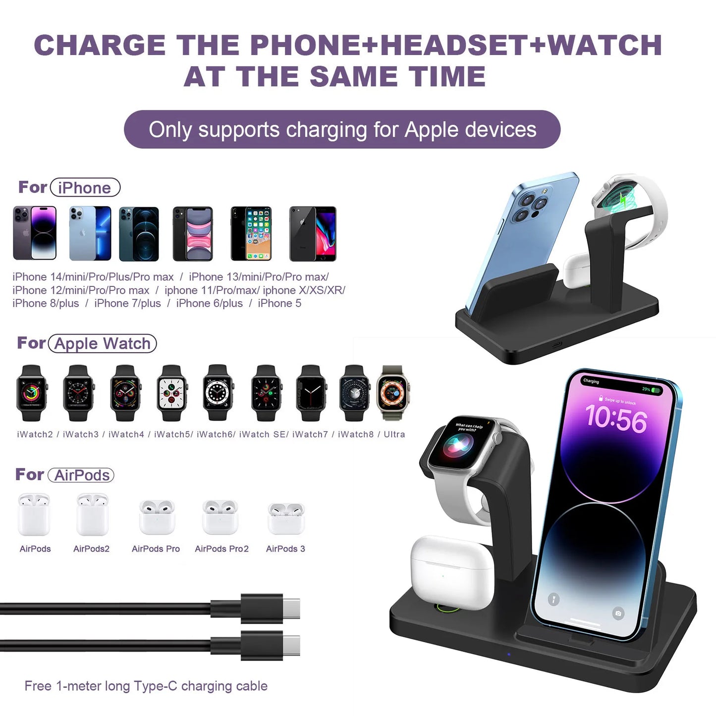 iPhone & Apple Watch 3-in-1 Wireless Charger Stand